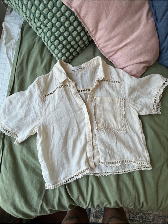 Abercrombie & Fitch Other - Light Cream Linen-Blend Crochet Trim Button-Up Top